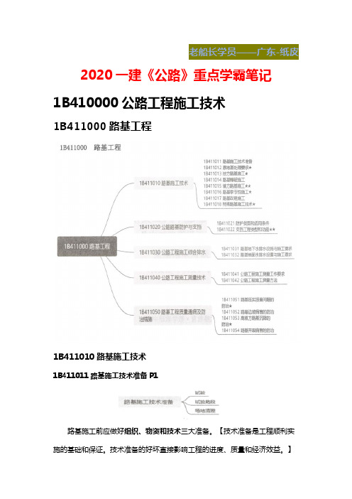 2020一建《公路》重点学霸笔记