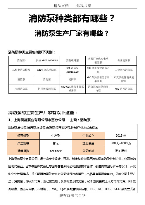 消防泵种类都有哪些,消防泵生产厂家有哪些