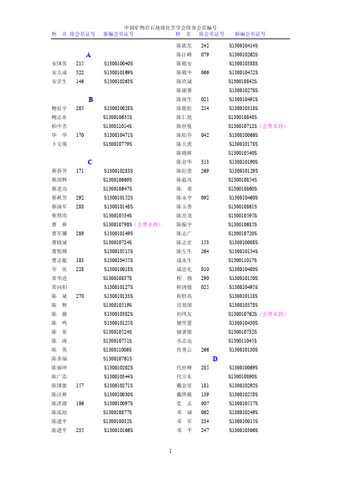 中国矿物岩石地球化学学会终身会员编号 名 原会员证号 新 …