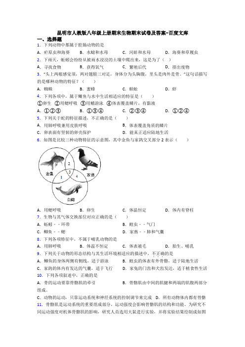 昆明市人教版八年级上册期末生物期末试卷及答案-百度文库