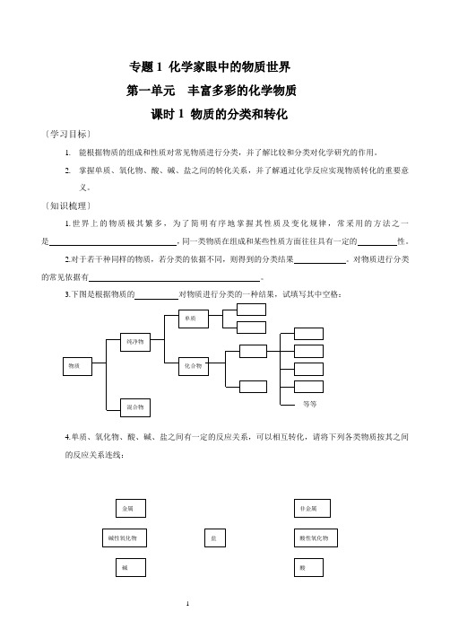 苏教版高一化学必修一专题一全套习题