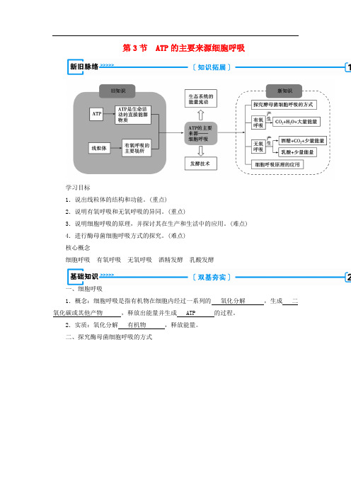 高中生物第五章细胞的能量供应和利用第3节ATP的主要来源__细胞呼吸学案新人教版必修