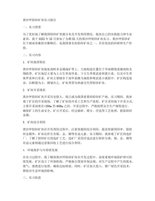 黄沙坪铅锌矿床实习报告