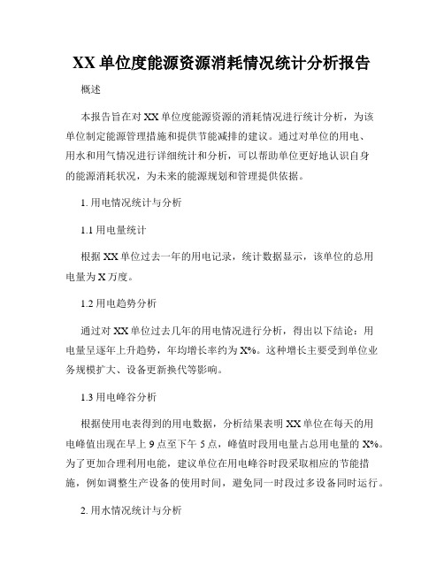 XX单位度能源资源消耗情况统计分析报告