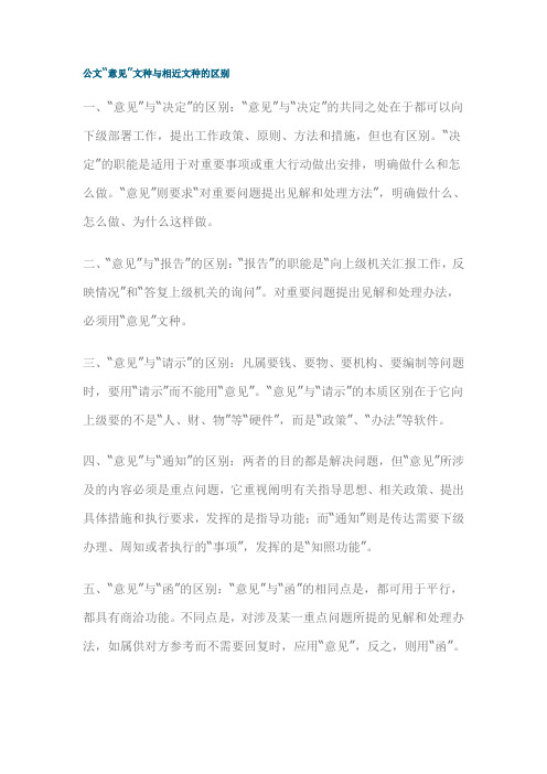 公文“意见”文种与相近文种的区别