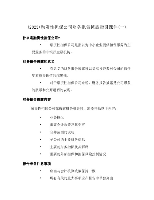 (2023)融资性担保公司财务报告披露指引课件(一)