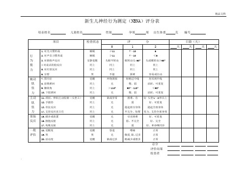 新生儿神经行为测定(NBNA)评分表