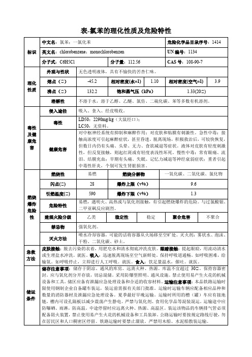 氯苯-理化性质及危险特性表