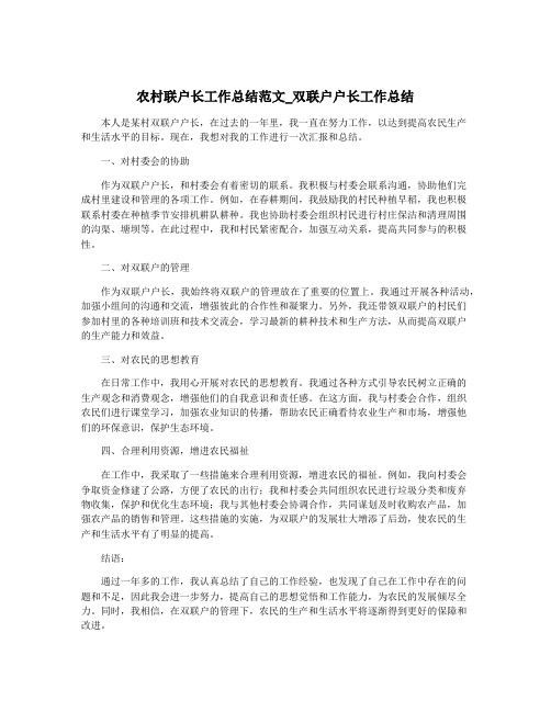 农村联户长工作总结范文_双联户户长工作总结