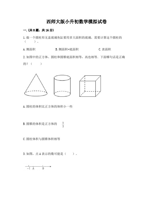 西师大版小升初数学模拟试卷及参考答案(模拟题)