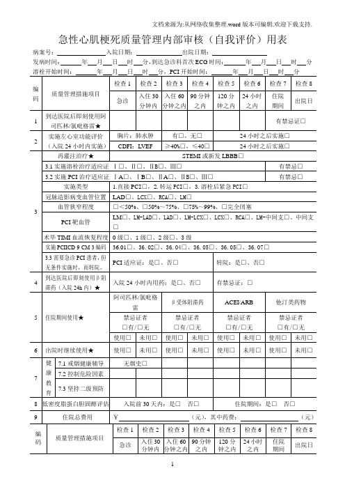 七个单病种质量管理自我评价简表