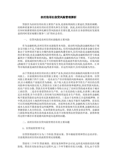 农村信用社信贷风险管理探析