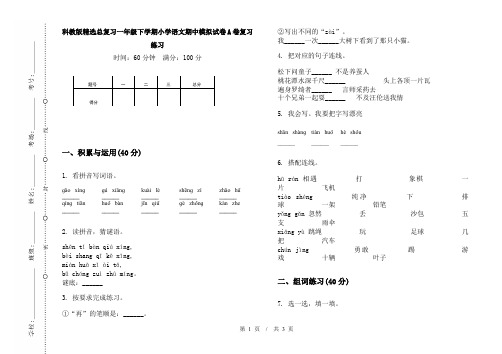 科教版精选总复习一年级下学期小学语文期中模拟试卷A卷复习练习