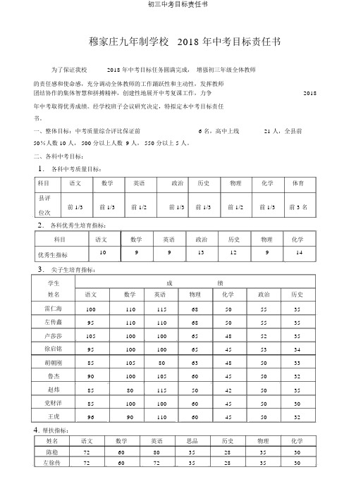 初三中考目标责任书