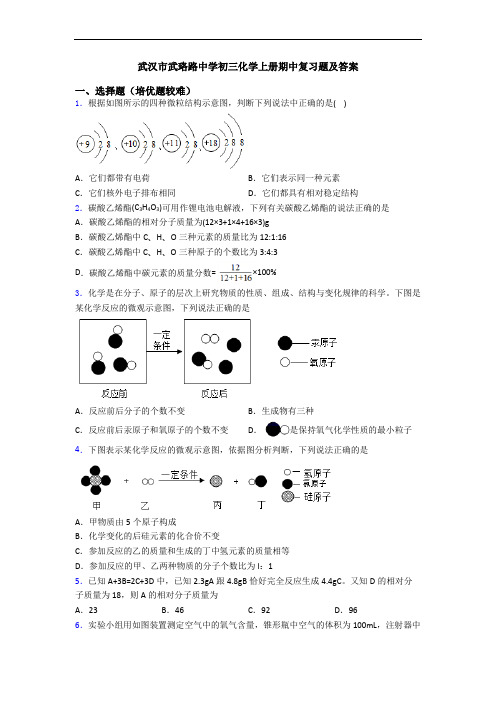 武汉市武珞路中学初三初三化学上册期中复习题及答案