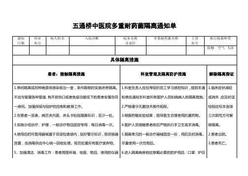 多重耐药菌隔离通知单