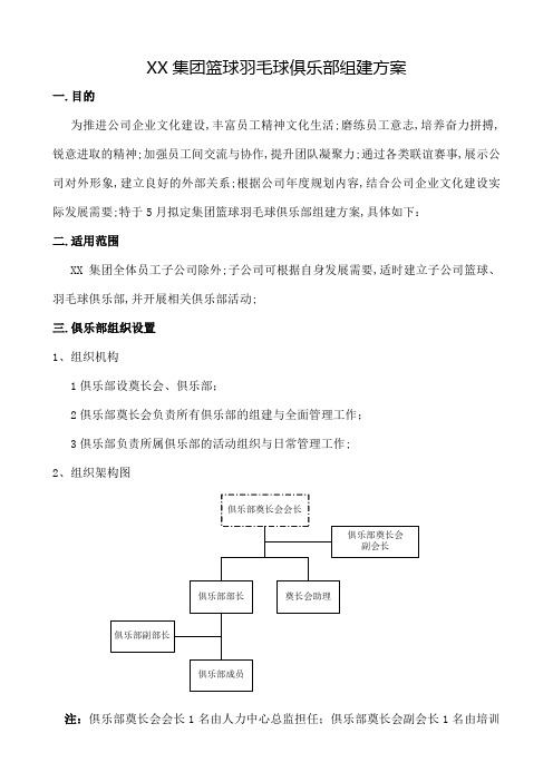 集团篮球羽毛球俱乐部组建方案