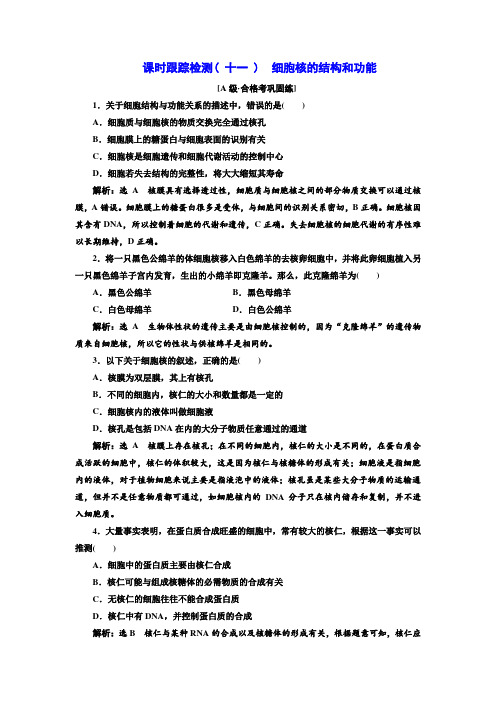 2020-2021学年高中生物新人教版必修1  细胞核的结构和功能 作业 (2)