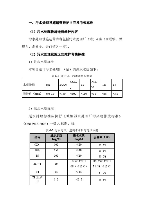 一、污水处理设施运营维护内容及考核标准