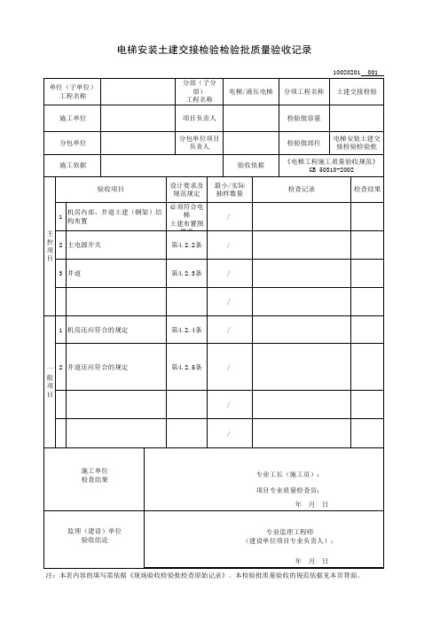 电梯安装土建交接检验检验批质量验收记录