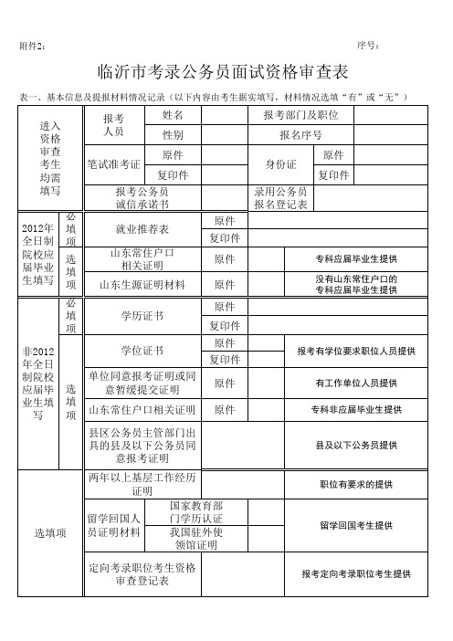 资格审查表