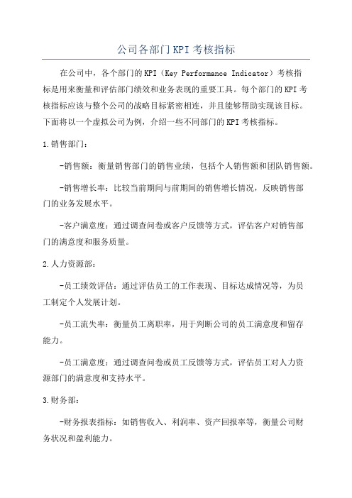 公司各部门KPI考核指标