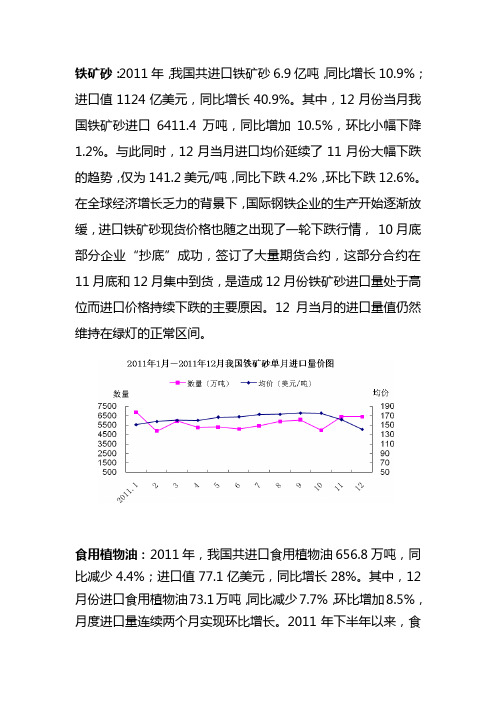 铁矿砂2011年我国共进口铁矿砂69亿吨同比增长109