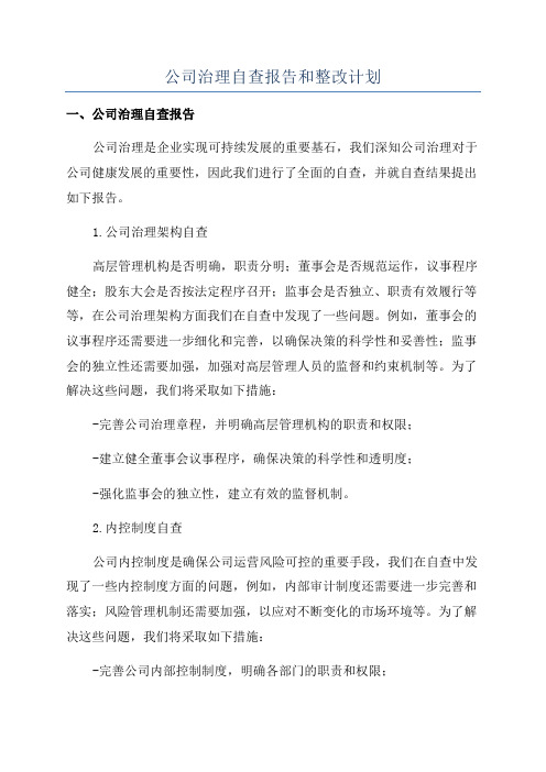 公司治理自查报告和整改计划