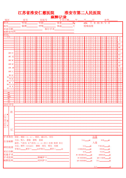 麻醉记录单正面