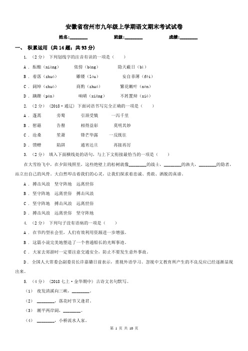 安徽省宿州市九年级上学期语文期末考试试卷