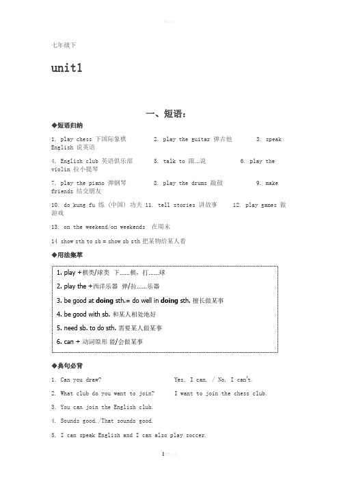 英语人教版七年级下各单元知识点和语法