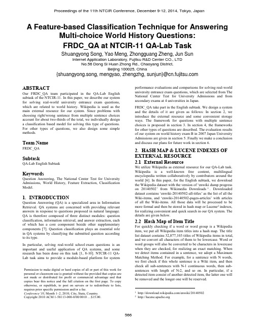 A Feature-based Classification Technique for Answering Multi-choice World History Questions