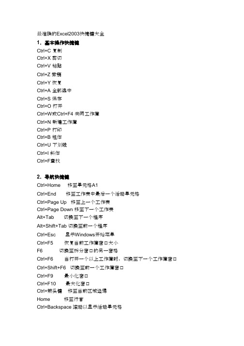Excel2003快捷键大全