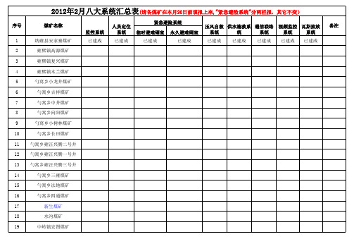 纳雍县XXX煤矿八大系统汇总表