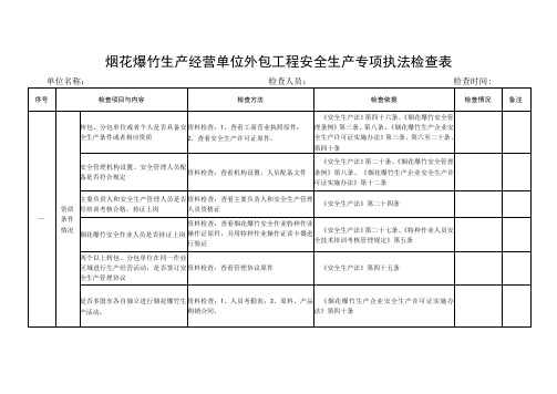 烟花爆竹生产经营单位外包工程安全生产专项执法检查表