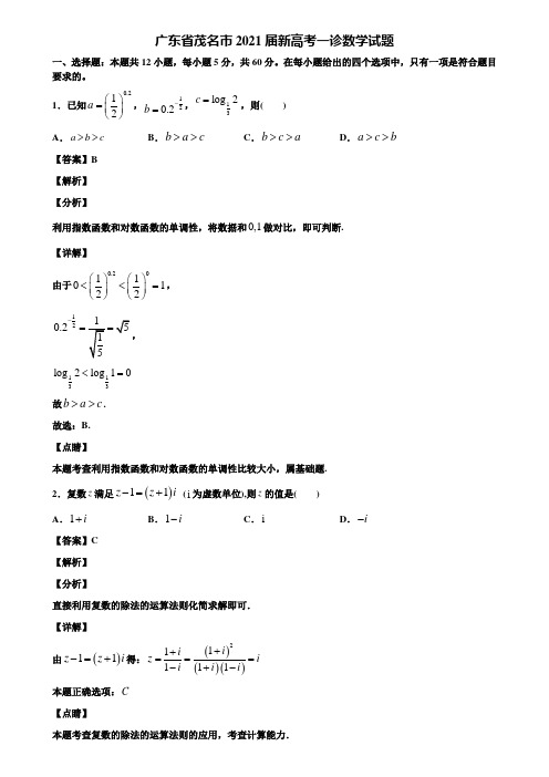 广东省茂名市2021届新高考一诊数学试题含解析