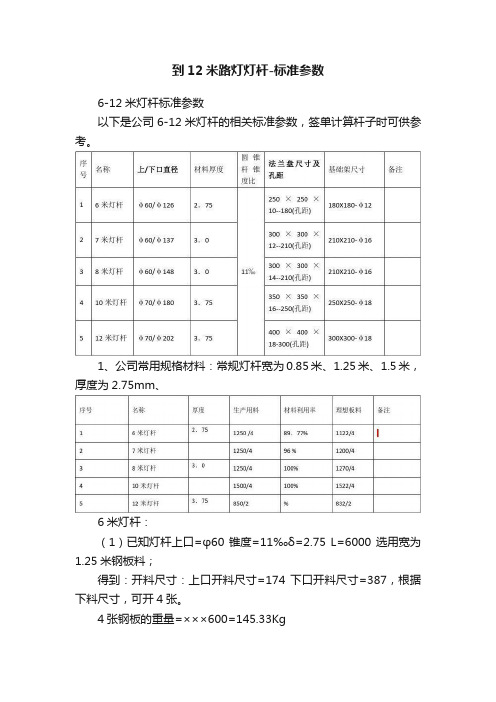 到12米路灯灯杆-标准参数