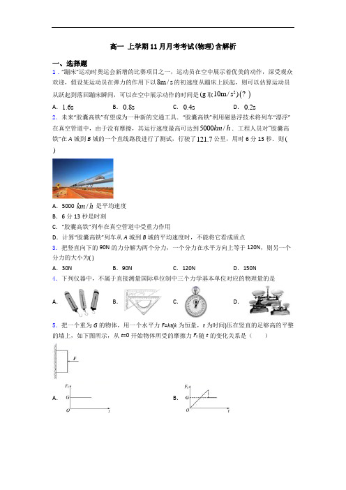 高一 上学期11月月考考试(物理)含解析