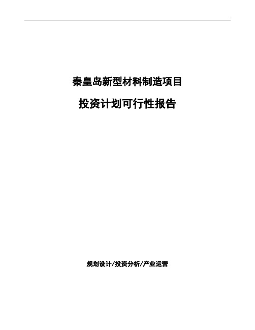 秦皇岛新型材料制造项目投资计划可行性报告