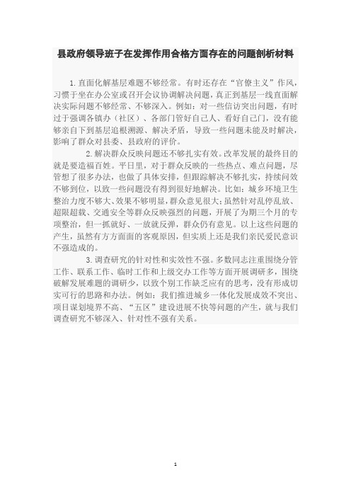 县政府领导班子在发挥作用合格方面存在的问题剖析材料