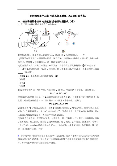 深圳物理第十三章 电路初探易错题(Word版 含答案)