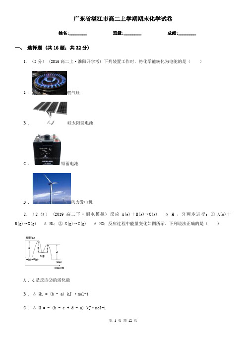 广东省湛江市高二上学期期末化学试卷