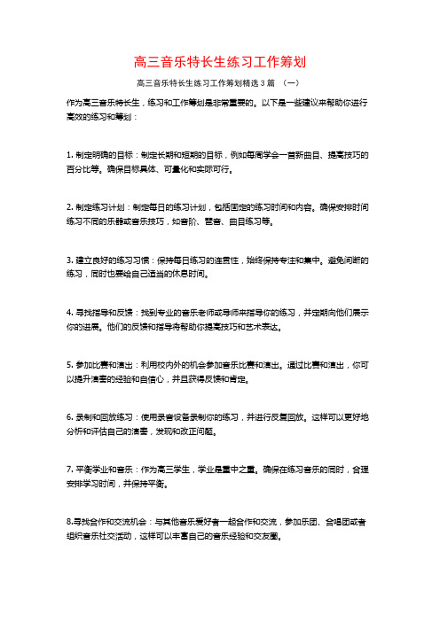 高三音乐特长生练习工作筹划3篇