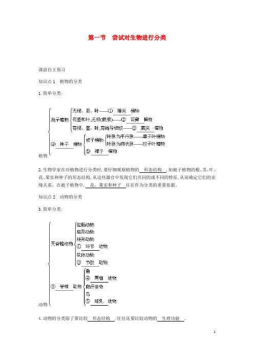 八年级生物上册 6.1.1 尝试对生物进行分类学案 (新版)新人教版