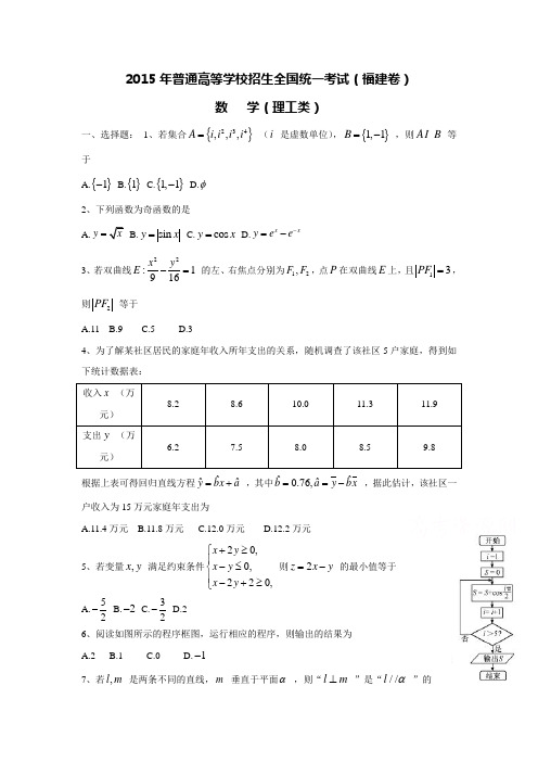 2015年全国高考理科数学试题及答案-福建卷