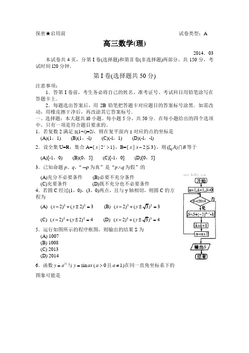 潍坊市2014届高三3月模拟考试理科数学含答案