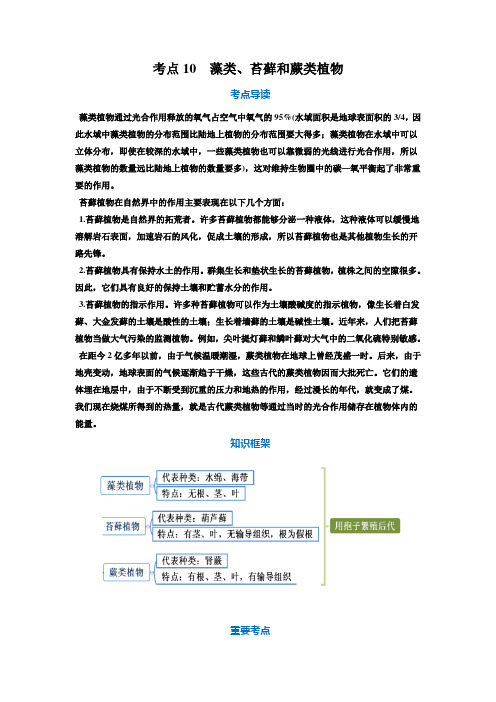 考点10  藻类、苔藓和蕨类植物【2022中考生物一轮复习教材考点梳理】教师版