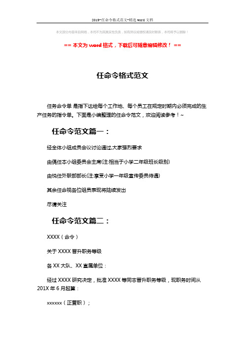 2019-任命令格式范文-精选word文档 (2页)