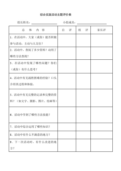 综合实践活动主题评价表