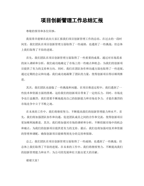 项目创新管理工作总结汇报